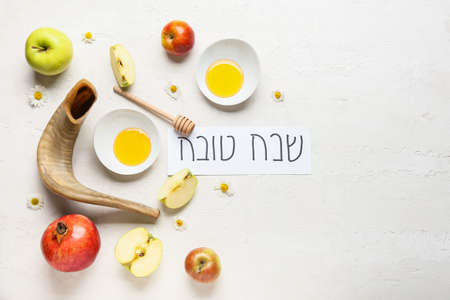 Composition for Rosh hashanah (Jewish New Year) celebration on white background