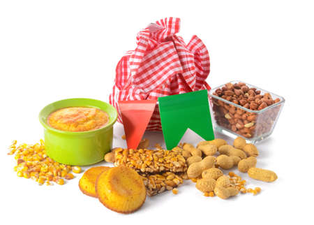 Traditional food for Festa Junina (June Festival) on white background