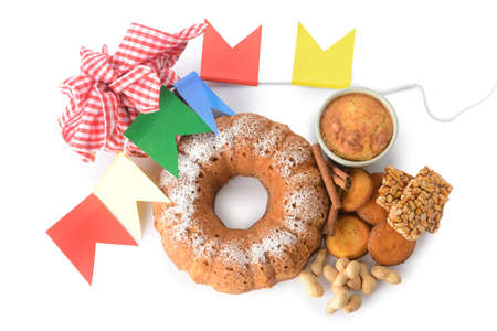 Traditional food for Festa Junina (June Festival) on white background