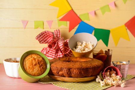 Traditional food for Festa Junina (June Festival) on tableの写真素材