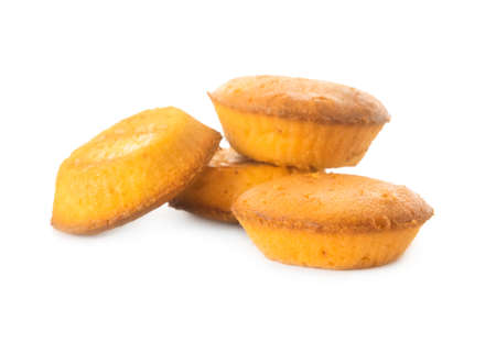 Tasty corn cakes on white background