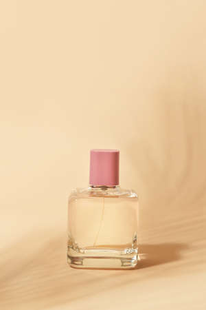 Bottle of perfume on light color backgroundの写真素材