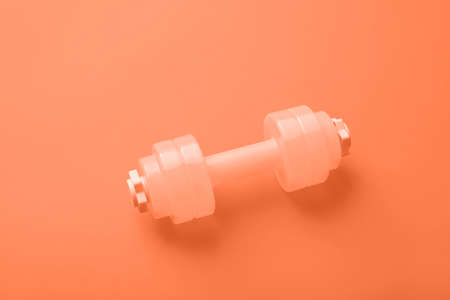One dumbbell on orange background