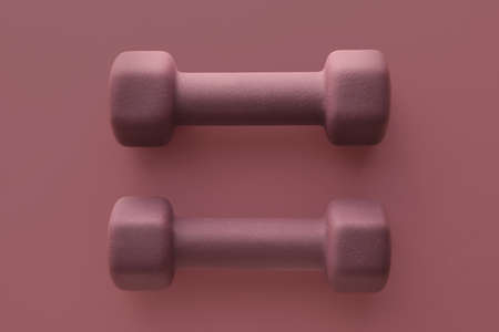 Pair of dumbbells on color background, top viewの写真素材