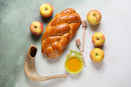 Composition for Rosh hashanah (Jewish New Year) celebration on grunge backgroundの写真素材