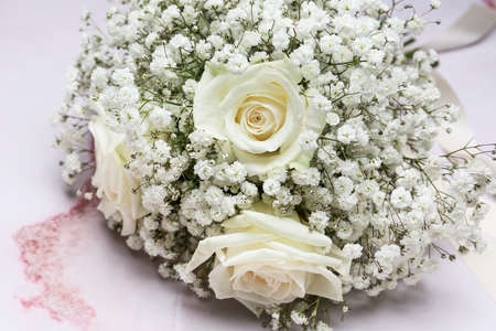 Beautiful wedding bouquet on light background, closeupの写真素材