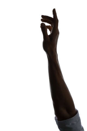 Silhouette male hand on white backgroundの写真素材