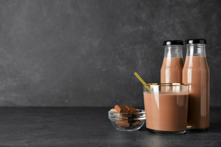 Delicious chocolate milk on dark backgroundの写真素材