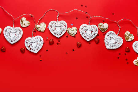 Beautiful composition for Valentine's Day on color backgroundの写真素材