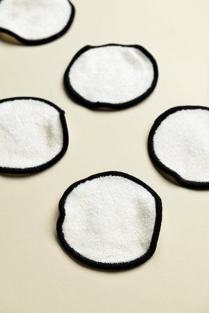Reusable cotton pads on light backgroundの写真素材