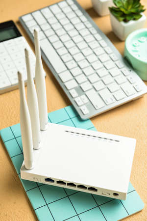 Different gadgets on color backgroundの写真素材
