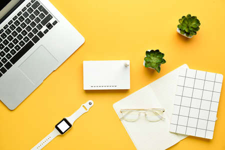 Different gadgets on color background