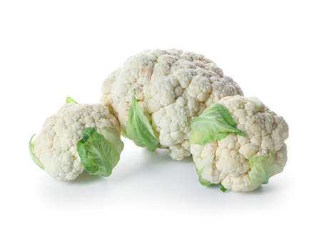 Cauliflower cabbages on white backgroundの写真素材