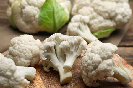 Cauliflower cabbage on table, closeupの写真素材