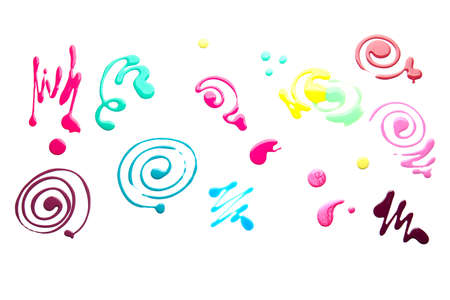 Nail polishes blots on white backgroundの写真素材
