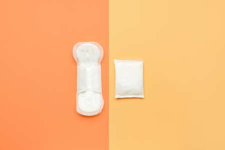 Menstrual pads on orange backgroundの写真素材