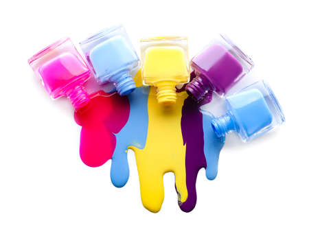 Different nail polishes on white backgroundの写真素材