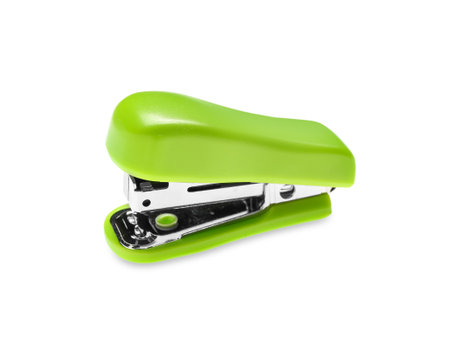 Green stapler isolated on white background