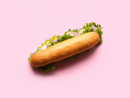 Tasty sandwich on color backgroundの写真素材