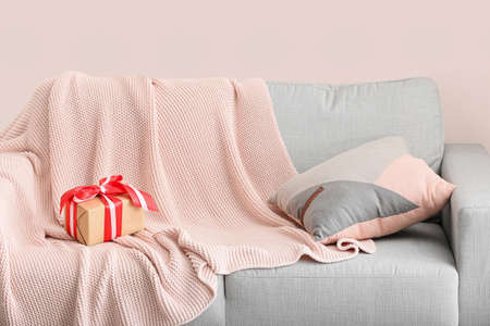 Gift for Valentine's Day on sofa in roomの写真素材