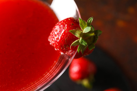 Glass of strawberry daiquiri cocktail, closeupの写真素材