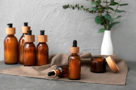 Set of natural cosmetics on grunge backgroundの写真素材