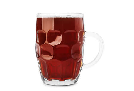 Mug of fresh kvass on white background