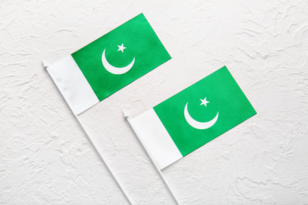 Pakistan flags on light backgroundの写真素材