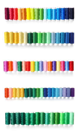 Many different colorful threads isolated on white