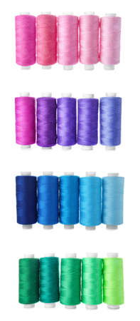 Many different colorful threads isolated on white