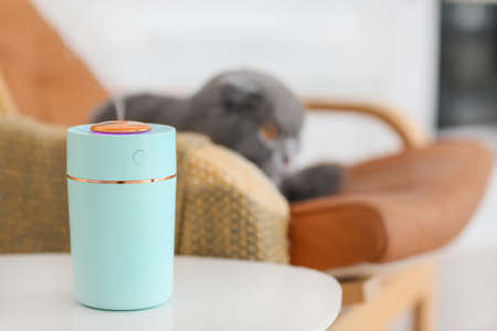 Modern humidifier on table in roomの写真素材