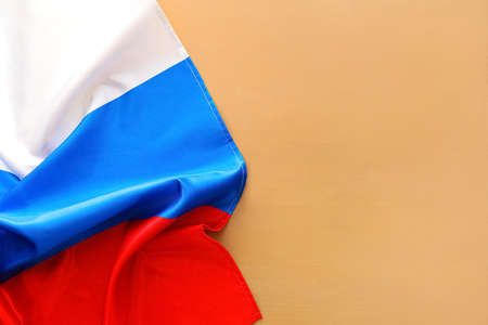 Russian flag on color background, closeupの写真素材