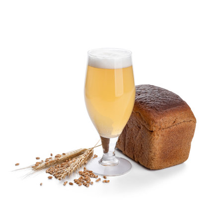 Glass of fresh kvass on white backgroundの写真素材