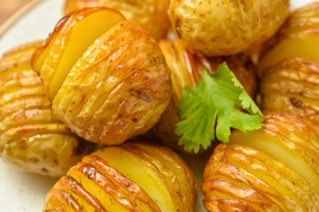 Tasty baked potato on plateの写真素材