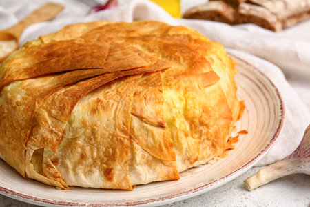 Plate with tasty Shah Pilaf on light background, closeupの写真素材