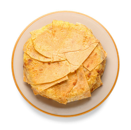 Plate with tasty Shah Pilaf on white backgroundの写真素材