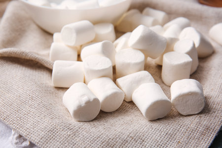 Tasty marshmallows on table, closeupの写真素材