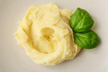 Tasty mashed potatoes on plate, closeupの写真素材