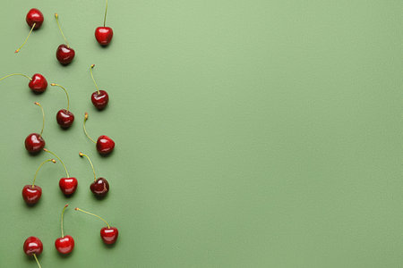 Sweet cherry on color backgroundの写真素材
