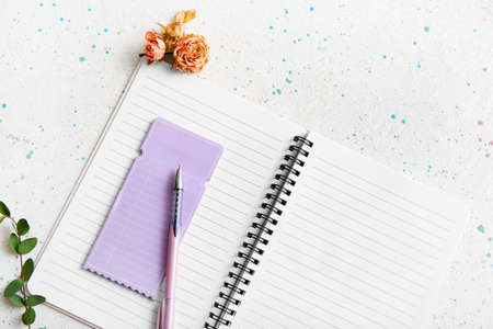 Stationery supplies on light backgroundの写真素材