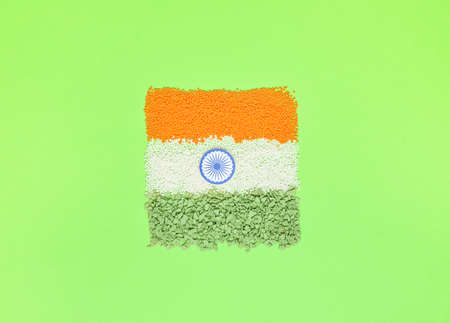 Flag of India made of food on color backgroundの写真素材