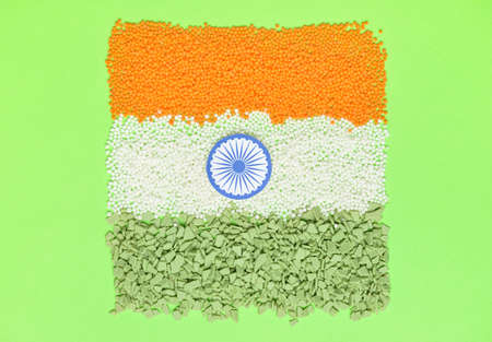 Flag of India made of food on color backgroundの写真素材