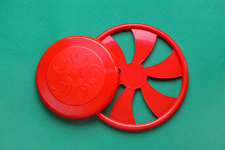 Flying disks on color backgroundの写真素材