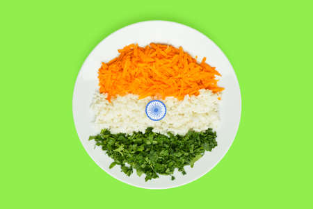 Flag of India made of food on color backgroundの写真素材