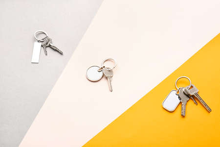 Keys with stylish keys on color backgroundの写真素材