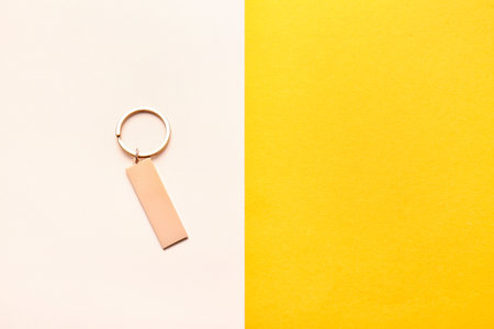 Stylish keychain on color backgroundの写真素材
