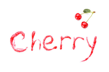 Word CHERRY made of jam on white background