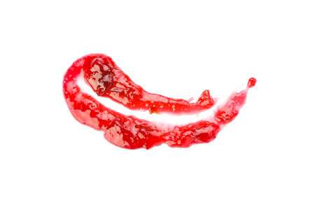 Smear of tasty cherry jam on white backgroundの写真素材