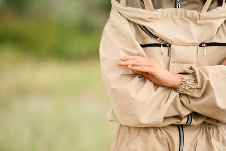 Female beekeeper at apiary, closeupの写真素材