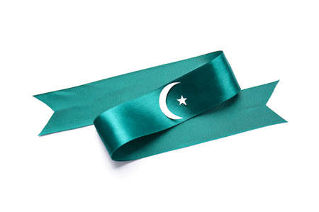 Ribbon in colors of Pakistan flag on white background